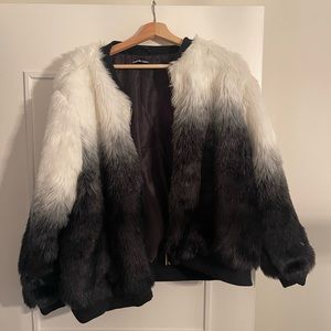 Black/white ombré faux fur jacket